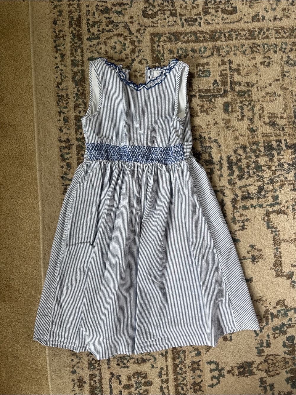 Janie and Jack Girls Blue & White Striped Smocked Waist Dress